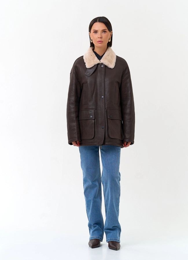 Натуральная дубленка с воротником стойкой модель № 34214 в кредит фото