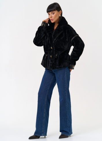 Женская короткая дубленка с английским воротником из меха норки