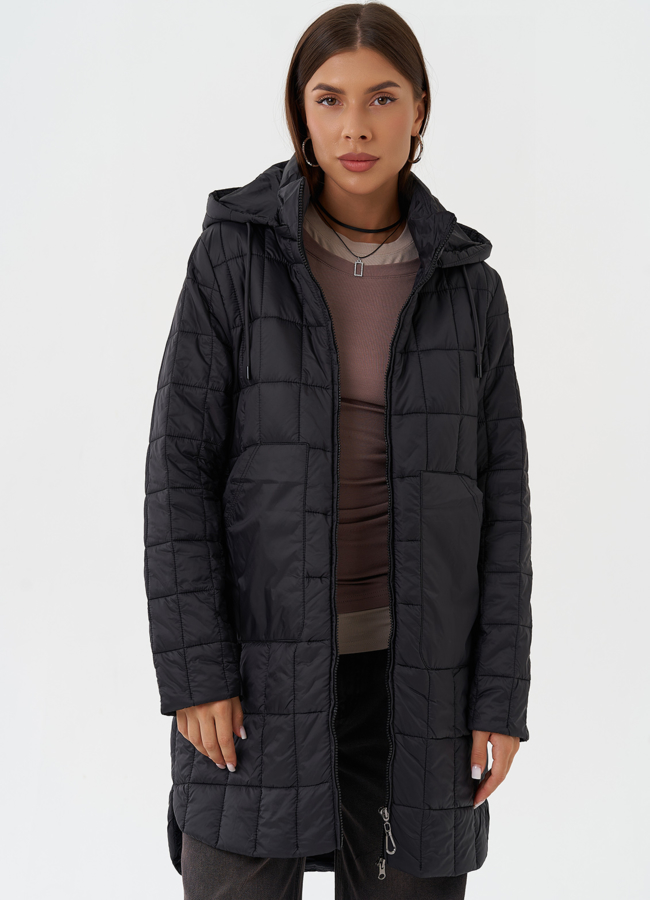 Стеганое пальто с капюшоном модель № 28296 универмаг малина