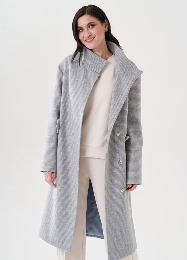 фото Женское пальто с воротником стойка модель № 24384