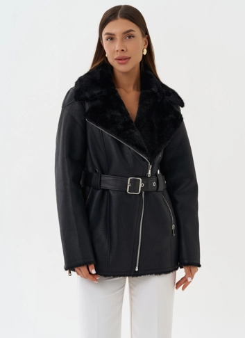 Эко дубленка с английским воротником