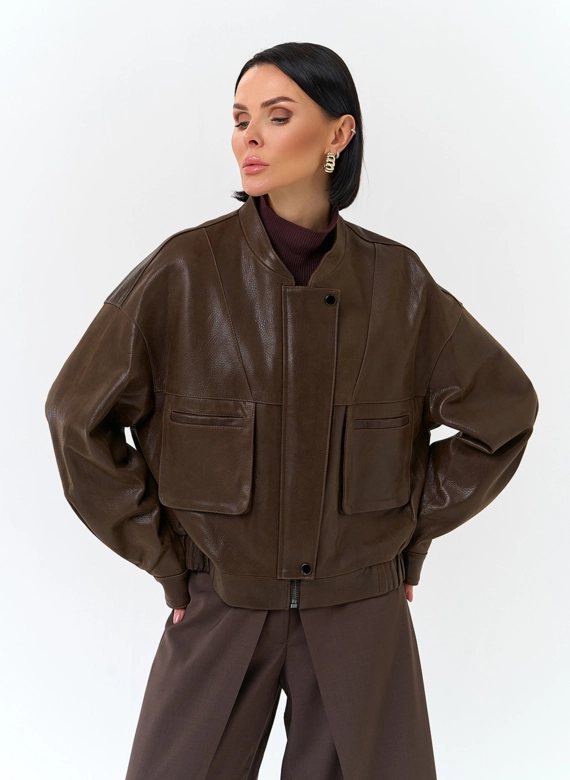Женская куртка бомбер из натуральной кожи фото