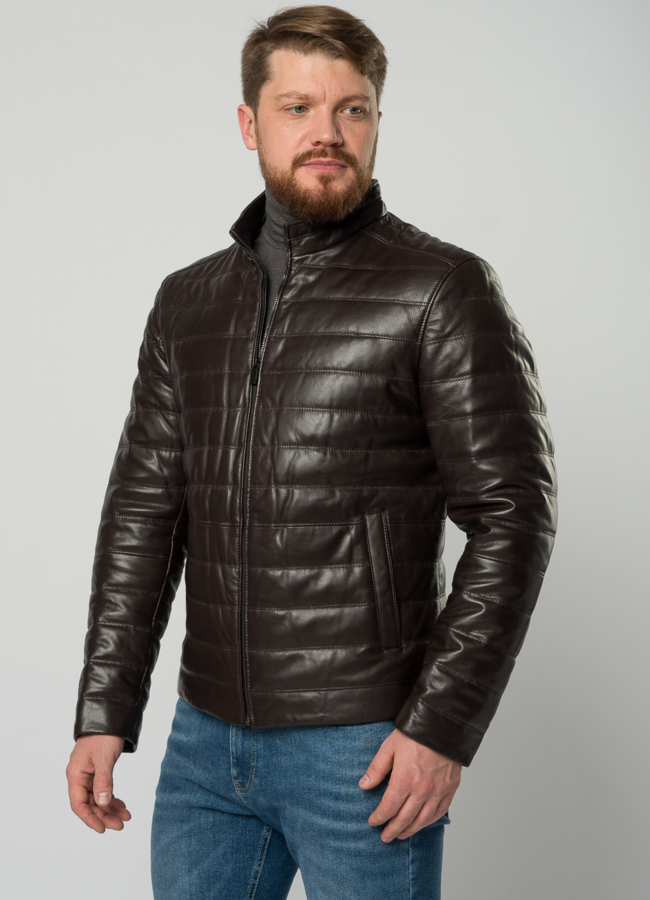 Мужская  утепленная куртка из натуральной кожи коричневого цвета модель № 20551 универмаг малина