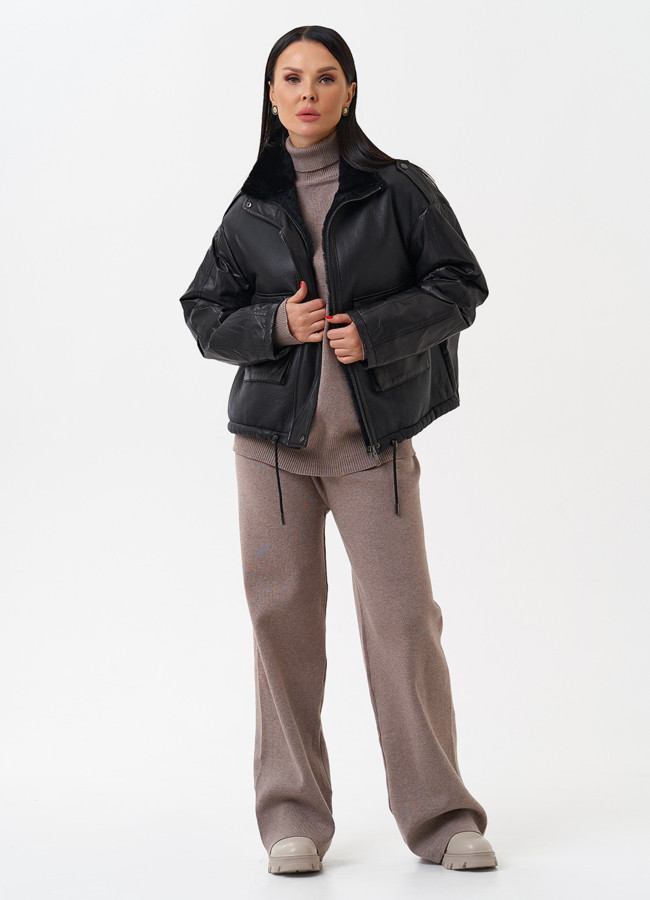 Утепленная куртка из натуральной кожи модель № 28582 в рассрочку