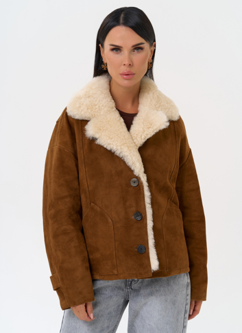 Пуховик из натуральной замши с мехом