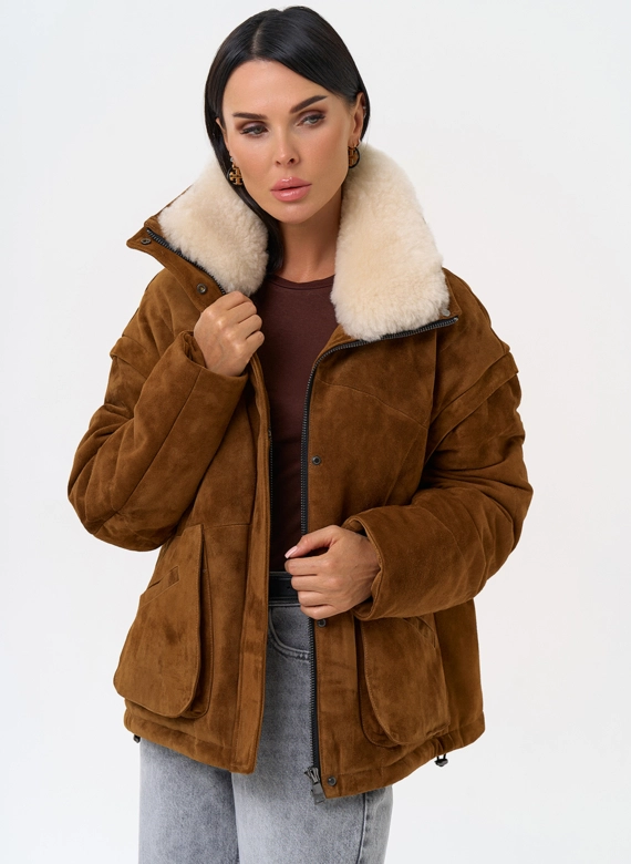Пуховик - трансформер из натуральной замши фото
