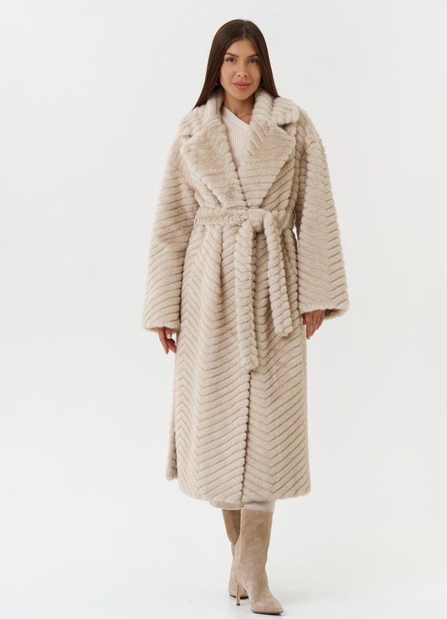 фото Длинное пальто из эко меха модель № 28451