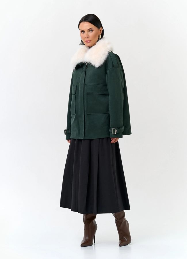 Женская куртка из эко замши с отделкой из эко меха модель № 32795 универмаг малина