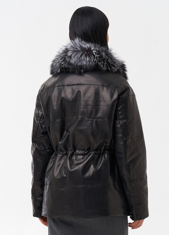 Кожаный пуховик с мехом модель № 29405 в кредит