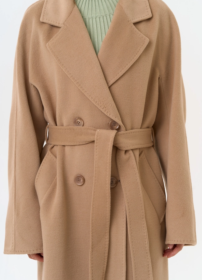 Женское двубортное пальто с поясом модель № 31556 универмаг малина