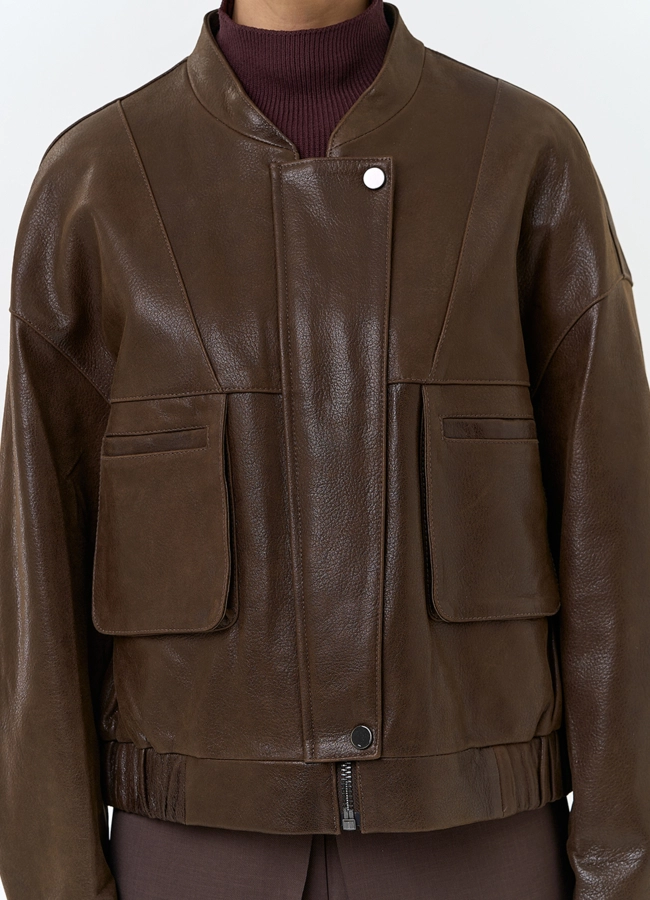 Женская куртка бомбер из натуральной кожи модель № 32749 в рассрочку