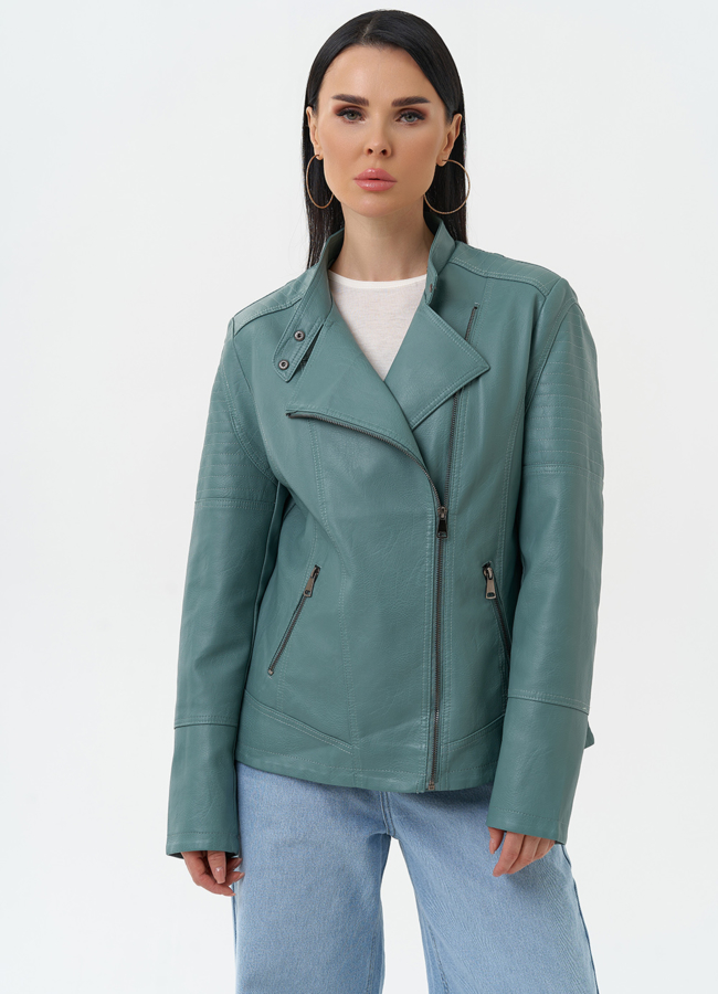 Куртка женская из эко кожи модель № 30383 меха малина