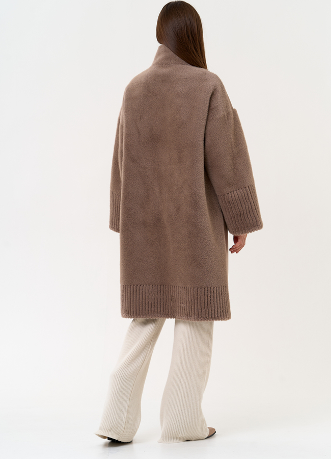 Женская двухсторонняя дубленка из эко замши с воротником стойкой модель № 31415 в кредит