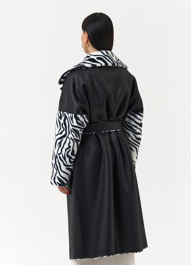 фото Двухстороннее пальто из эко замши с английским воротником модель № 29978