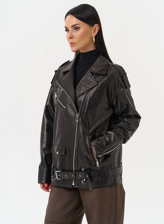 Удлиненная кожаная куртка-косуха