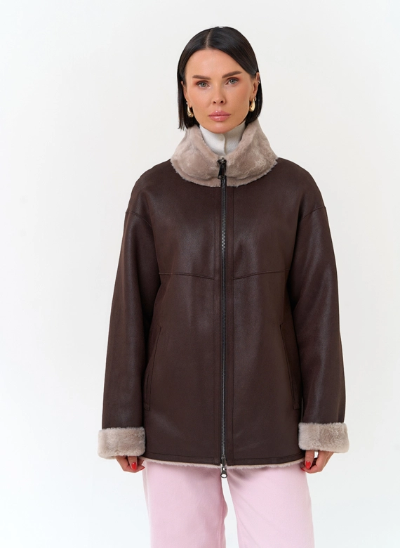Женская дубленка из эко замши фото