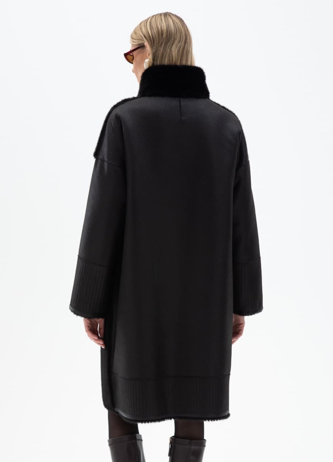 фото Женская двухсторонняя дубленка из эко кожи с воротником стойкой модель № 32027