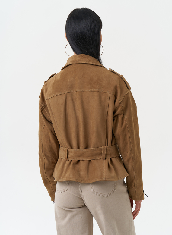 Куртка женская из натуральной замши с поясом