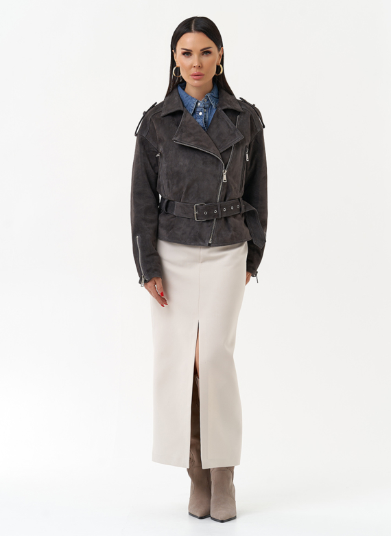 Женская куртка из натуральной замши с поясом