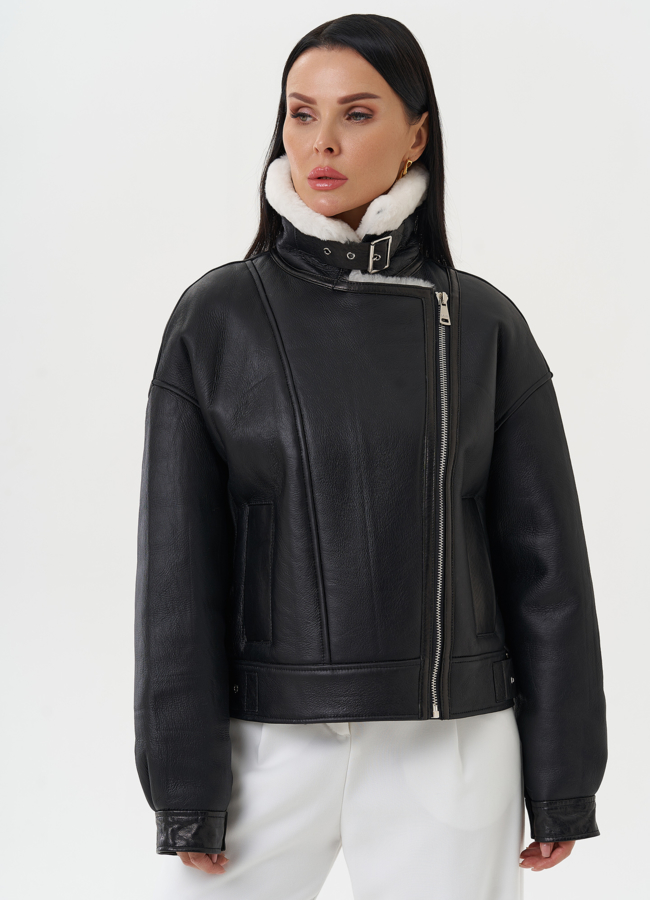 Натуральная дубленка черного цвета модель № 28428 универмаг малина