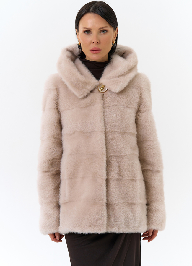 Шуба бежевого цвета из меха норки модель № 25397 меха малина