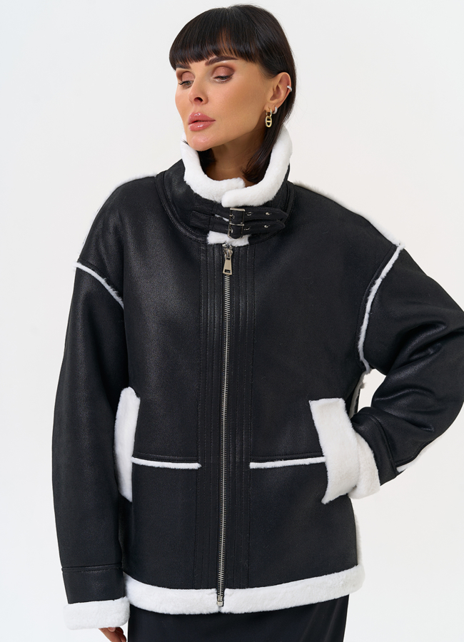 Женская дубленка из эко замши с воротником стойкой модель № 31510 универмаг малина