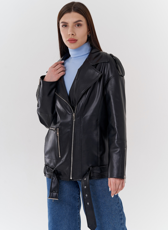 Куртка-косуха из эко кожи на утеплителе с натуральным мутоном