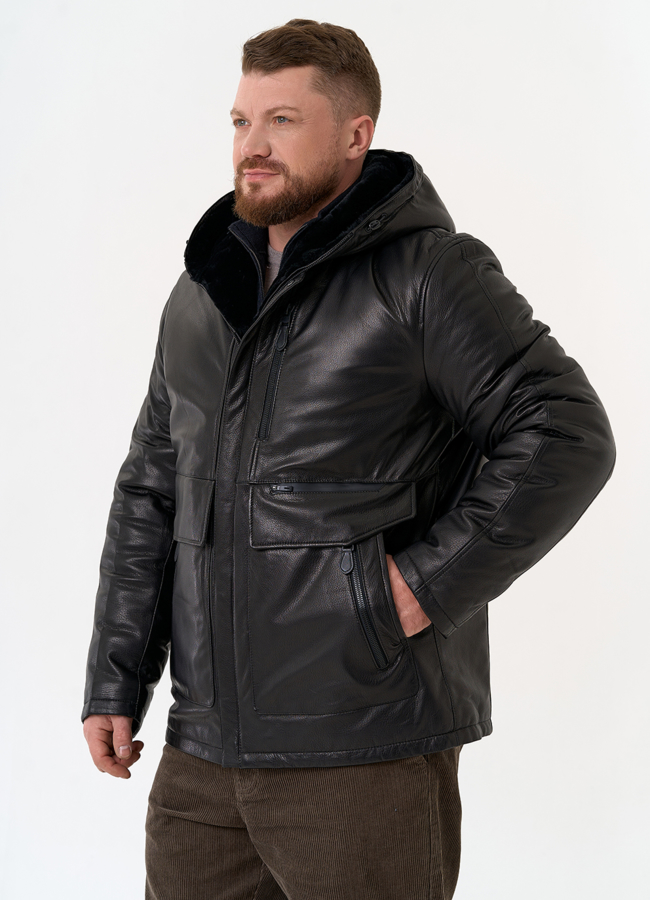 Куртка из натуральной кожи с капюшоном модель № 31422 универмаг малина