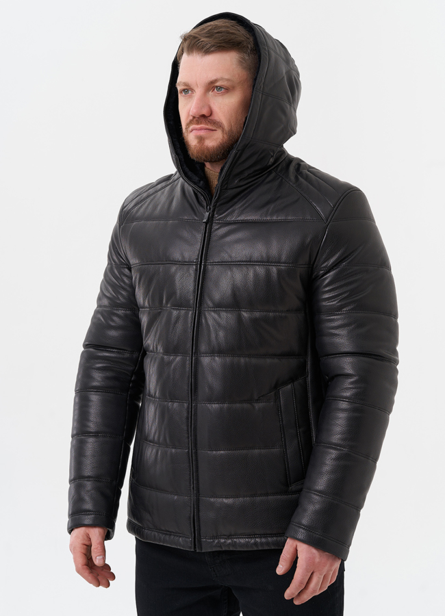 Пуховик из натуральной кожи с отделкой из мутона модель № 25453 универмаг малина